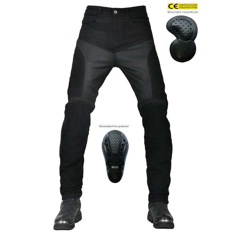 Pantalones vaqueros de la motocicleta de los hombres y de las mujeres de verano casual malla transpirable ciclismo pantalones retro slim fit motocicleta pantalones resistentes a la caída