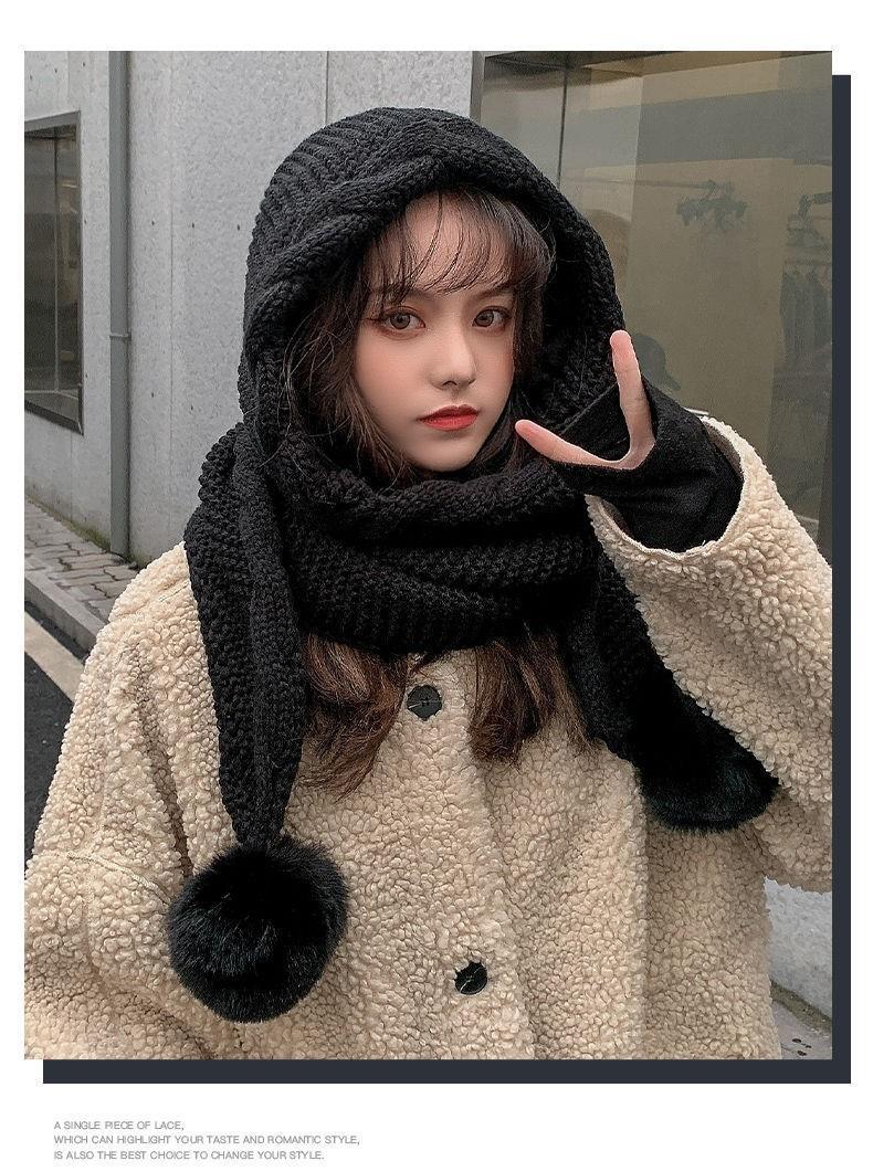 Sciarpa con cappuccio in maglia e protezione orecchie donna_voghion.com