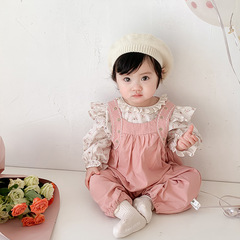 2023 Autumn Baby Girl Floral Bottoming Shirt Overalls Two-piece Romper Suit Newborn Long-Sleeved One-piece Bodysuit