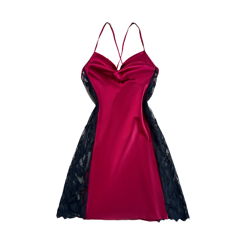 Camisón sexy de encaje para mujer, sin espalda, calado, ajustado, ropa de dormir de verano, ropa interior de alta gama y a la moda para estar en casa._voghion.com