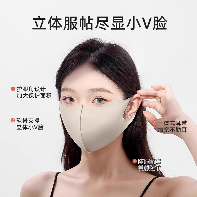 夏用アイスシルクマスク、通気性と洗えるヒアルロン酸3D立体日焼け止めマスク、目の保護とUVカット|undefined