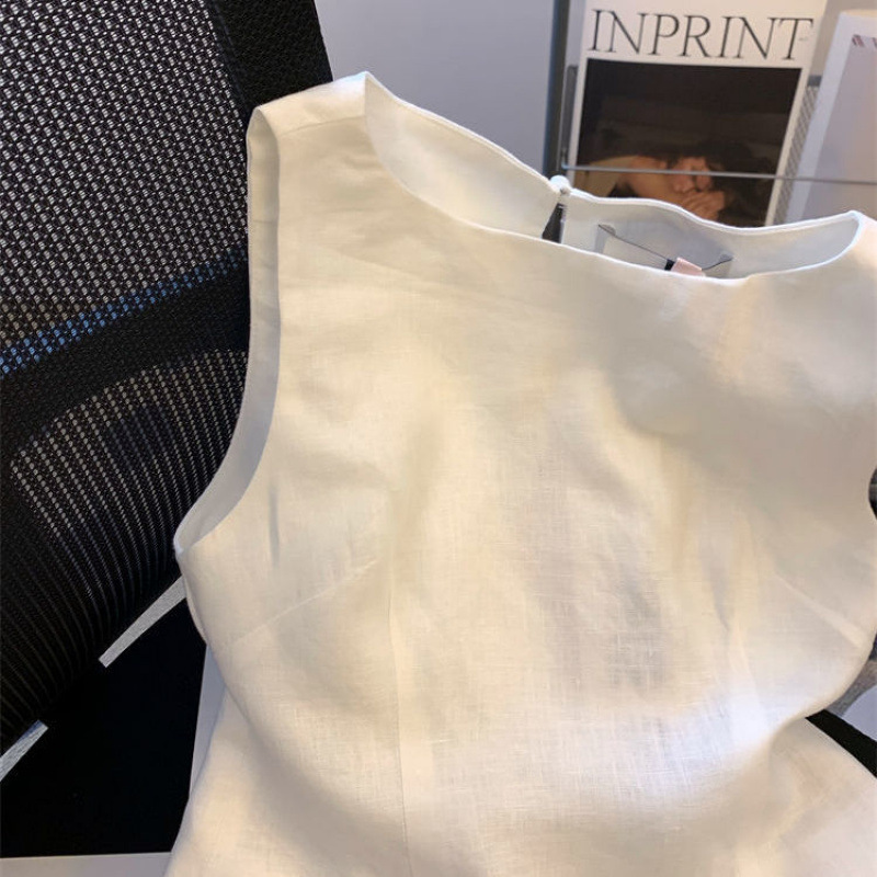 Old Money Style White Linen Vest for Women 2025 Summer Light Luxury High-End French Sleeveless Top