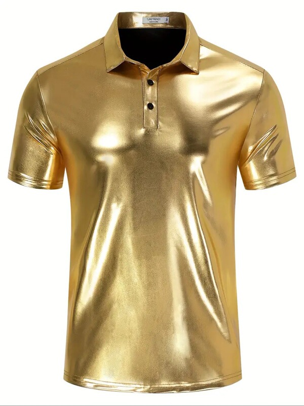 2026 New Cross-Border Men's Polo Shirt Shiny Party Stage Short-Sleeved T-Shirt Shirt Performance Dress 2026 New Cross-Border Men's Polo Shirt Shiny Party Stage Short-Sleeved T-Shirt Shirt Performance Dress