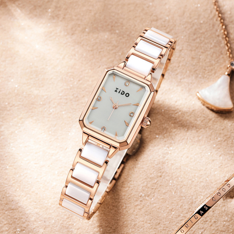 Zhidao Modische rechteckige Damen-Armbanduhr aus Keramik, hochwertige Quarzuhr für Pendler_voghion.com