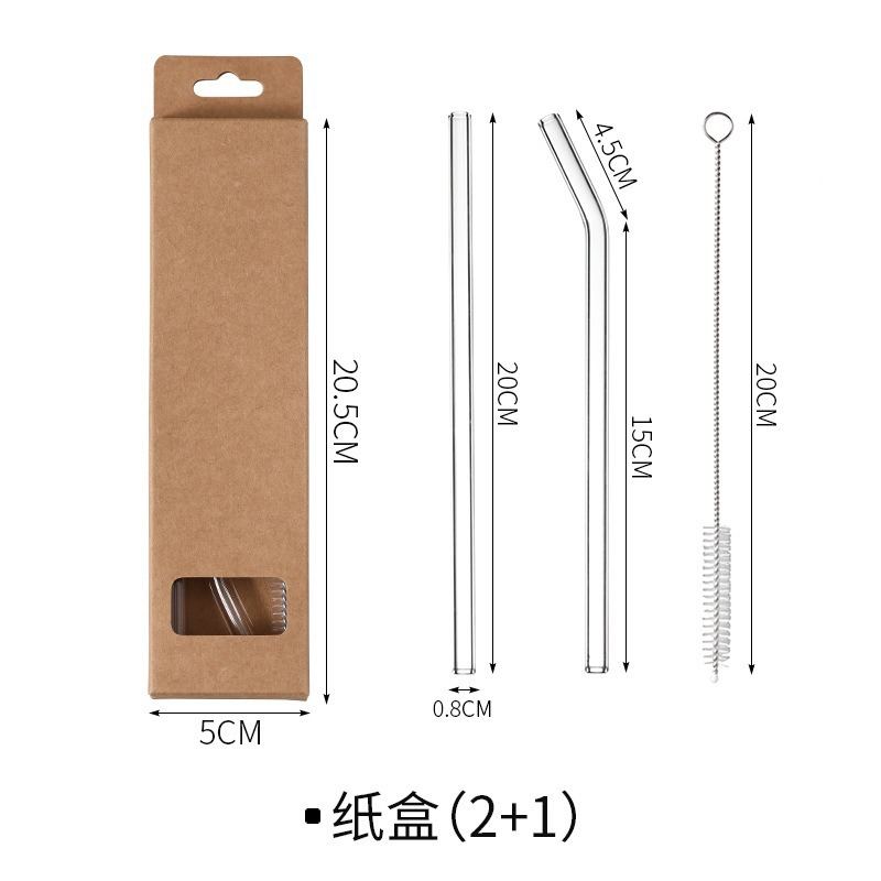 Pajita de vidrio con alto contenido de borosilicato, resistente al calor, reutilizable, juego de tubo de bebida de jugo de seguridad para mujeres embarazadas y niños con caja portátil