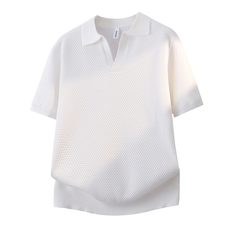 Polo camiseta de punto camiseta de manga corta hombre cuello V gaviota cuello piña estampado viejo dinero camiseta de seda de hielo fábrica de verano al por mayor