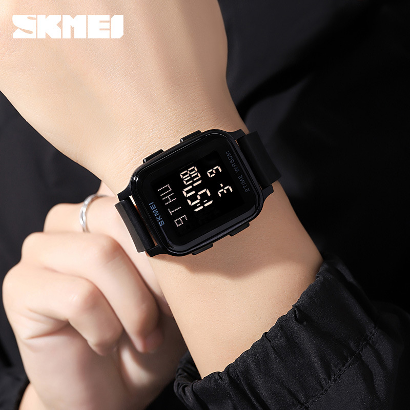 Skmei deportes al aire libre multifuncional cuadrado estudiante de los hombres reloj electrónico reloj impermeable de los hombres 1858