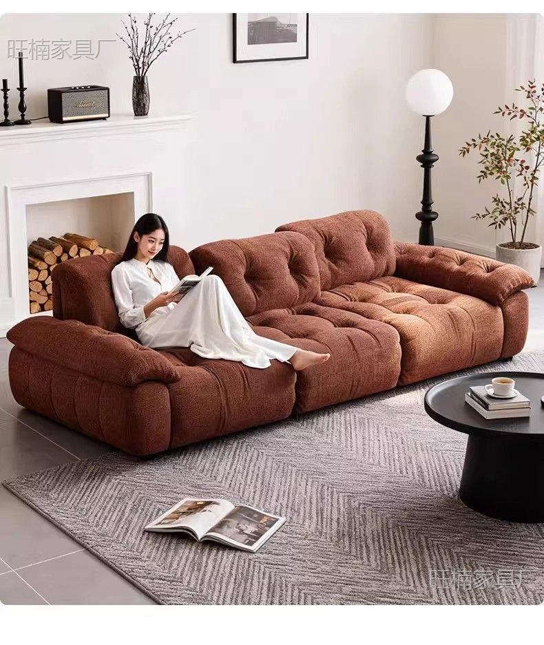 Chenille Cloud Sofa for Living Room, High-End Adjustable High-Back Deep-Seating Home-Use Straight-Row Fabric Sofa