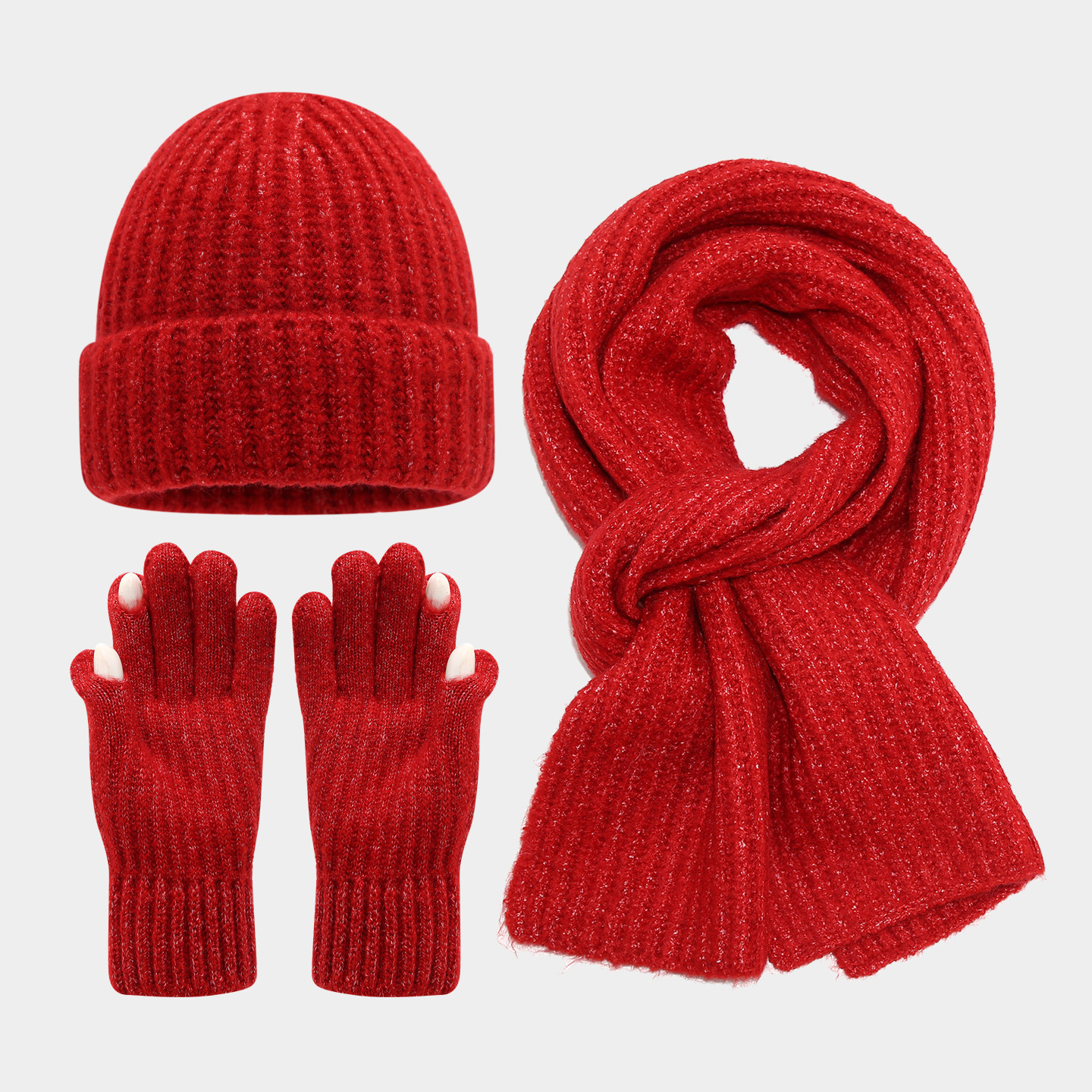 Arte japonés pequeño guante de pantalla táctil fresco sombrero bufandas set de tres piezas coreano simple moda cálida set