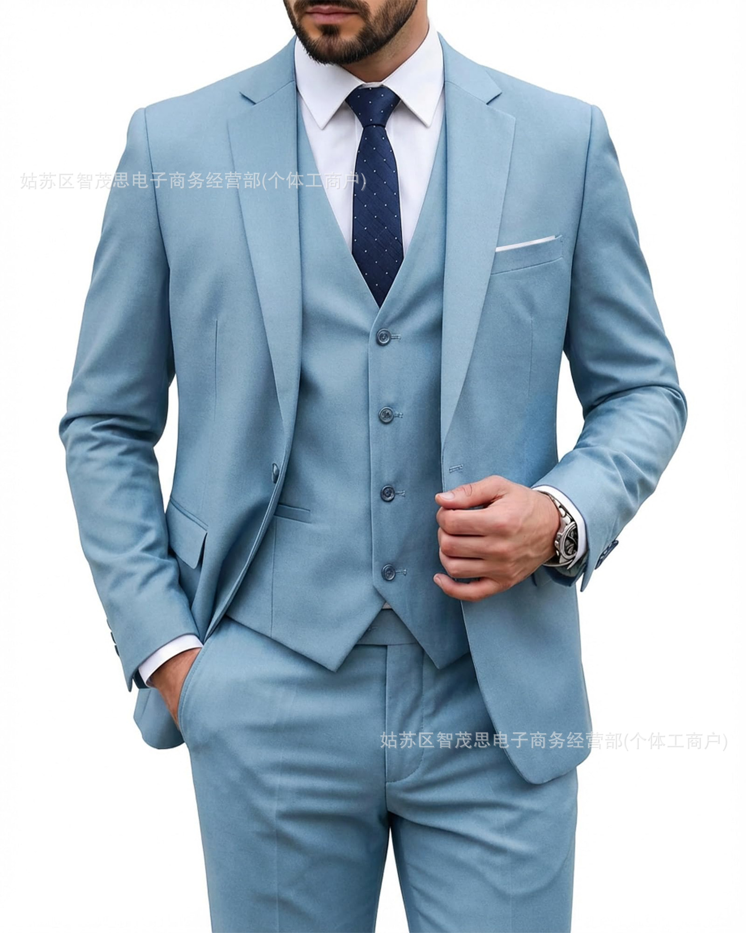 Light blue suit + vest + pants / XS