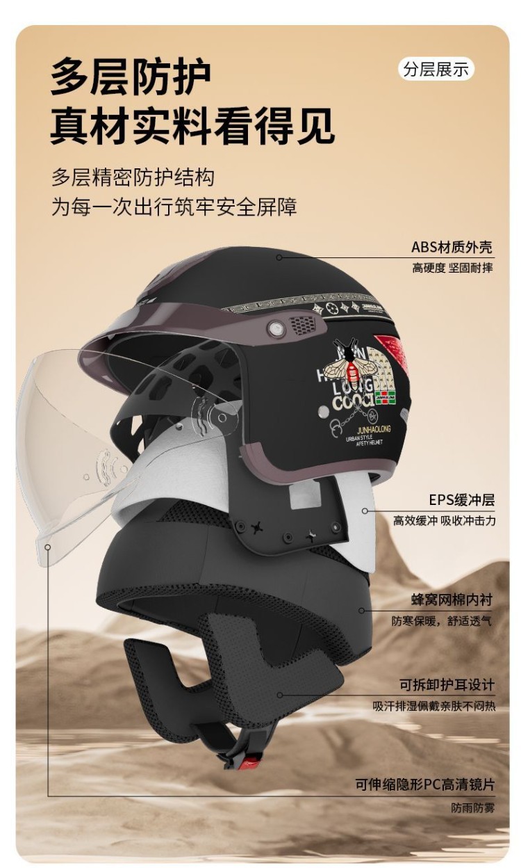 High-end silver-plated lens hidden helmet for electric scooters and motorcycles, rainproof, Class A, 3C certified, unisex