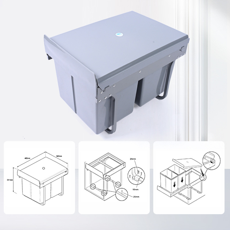 Almacenamiento invisible 400 gabinetes de gabinetes de hierro estante de extracción de clasificación 2 × 15L integrado de plástico doble cubo de basura