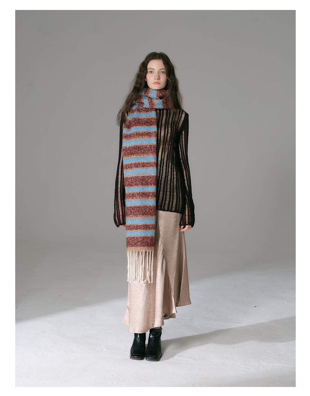 Bunter Gestreifter Fransenschal Für Damen Warmer Winterschal_voghion.com