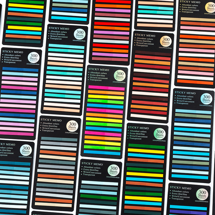 Glare susurro pastillas transparentes muy delgadas etiquetas de índice largas 300 etiquetas de índice de color fluorescente PET impermeable