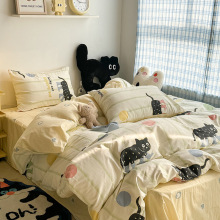 居宝莱ins风全棉四件套可爱猫咪100%纯棉卡通学生宿舍床单三件套