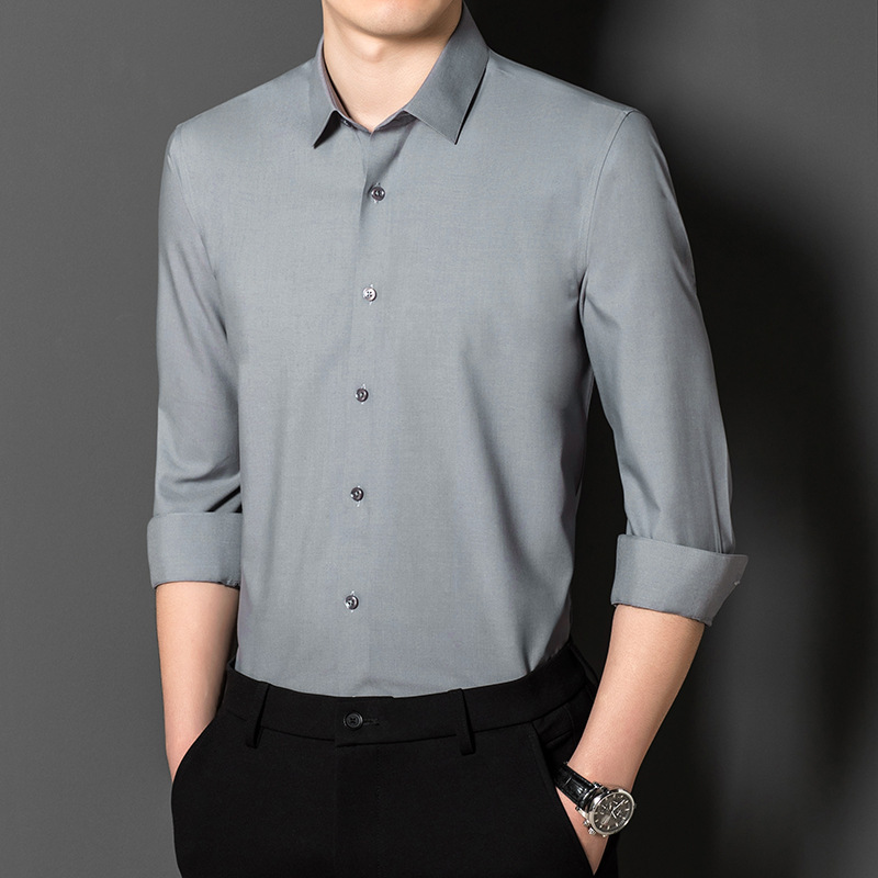 Brand High-End Mulberry Silk Shirt for Men 2026 Spring and Autumn New Style Business Non-Iron Professional Workwear Casual Solid Color Shirt