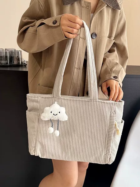 Corduroy Bag for Women, Large Capacity, 2026 New Autumn and Winter Casual Shoulder Shopping Bag, High-End Commuter Tote Bag