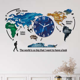 简约时尚世界地图现代欧式南极洲大客厅挂钟办公静音网红创意钟表