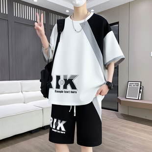 Junior High School and High School Students Short-Sleeved T-Shirt Boys Handsome Summer Half-Sleeved Teenagers and Older Children Casual Sports Suits