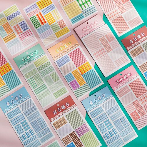 Candy Magic House Series Handbook Sticker Set Creative Cute Plaid Stickers DIY Material Wholesale