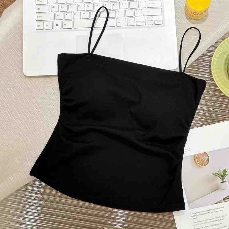 Versión coreana de puro deseo de un solo hombro de algodón honda hermosa espalda chaleco de una pieza con almohadilla para el pecho top de tubo sin mangas de fondo corto