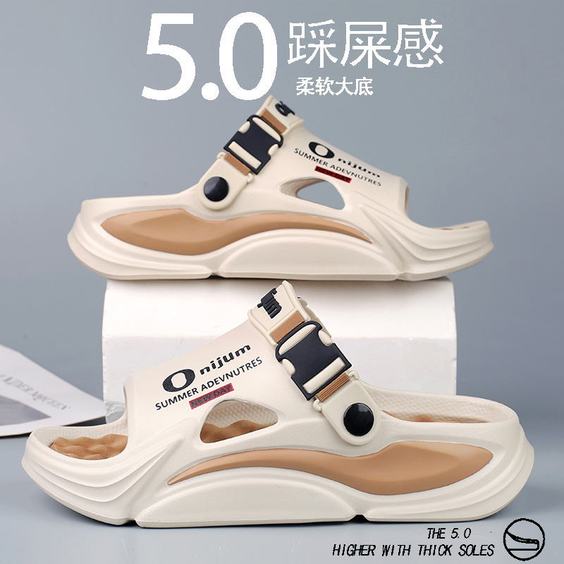 Zapatillas nuevos hombres 2025 verano casual pareja de dos desgaste al aire libre vadeo ligero pisando heces sandalias y zapatillas de playa