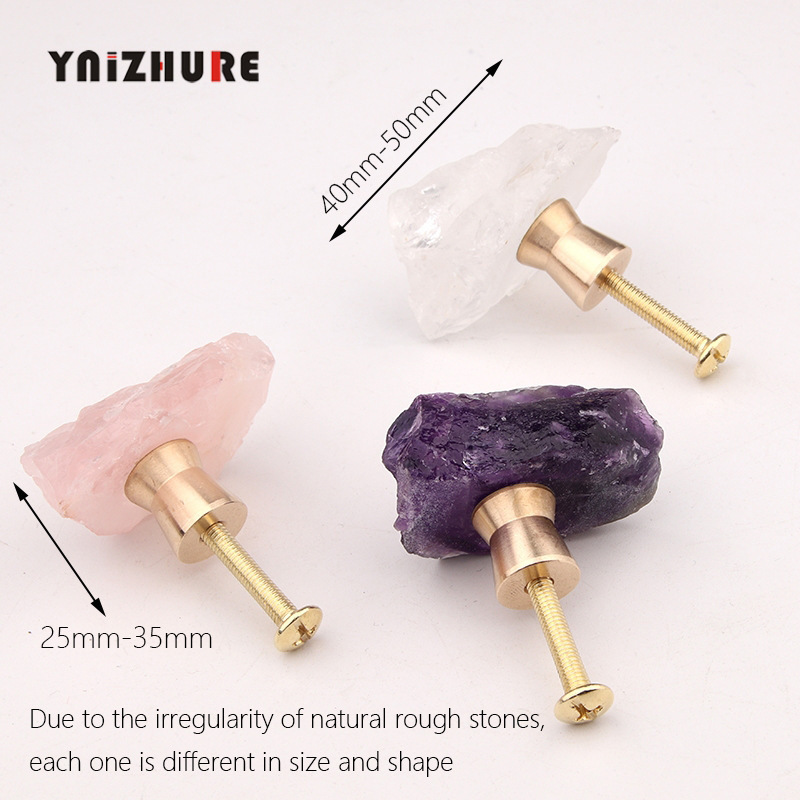 A5 24軽豪華天然鉱石紫水晶粉白水晶黄銅取っ手引き出し戸棚扉単孔シンプル小|undefined