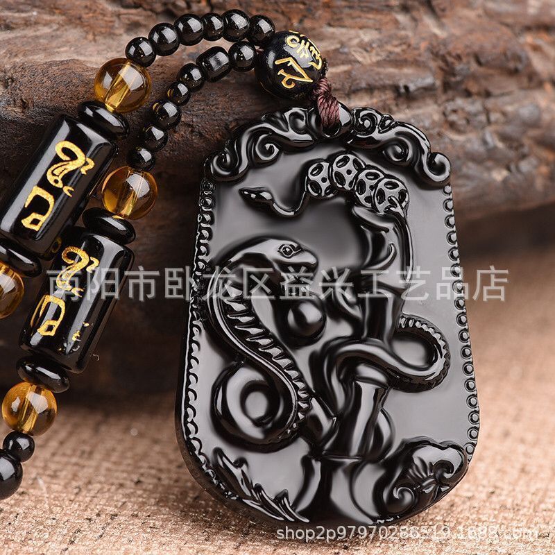 Obsidian Zodiac Pendant Necklace for Men and Women, Zodiac Year Jewelry, New Chinese Style Pendant