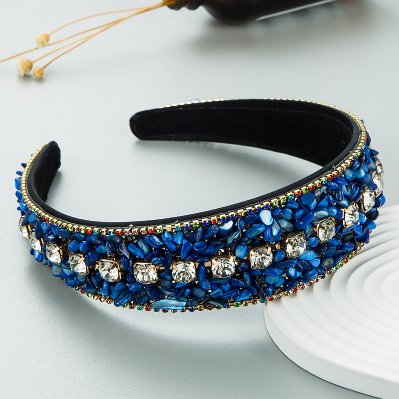 new style color Turquoise DiamondEmbedded Wide Edge Fabric Headband Headdresspicture5