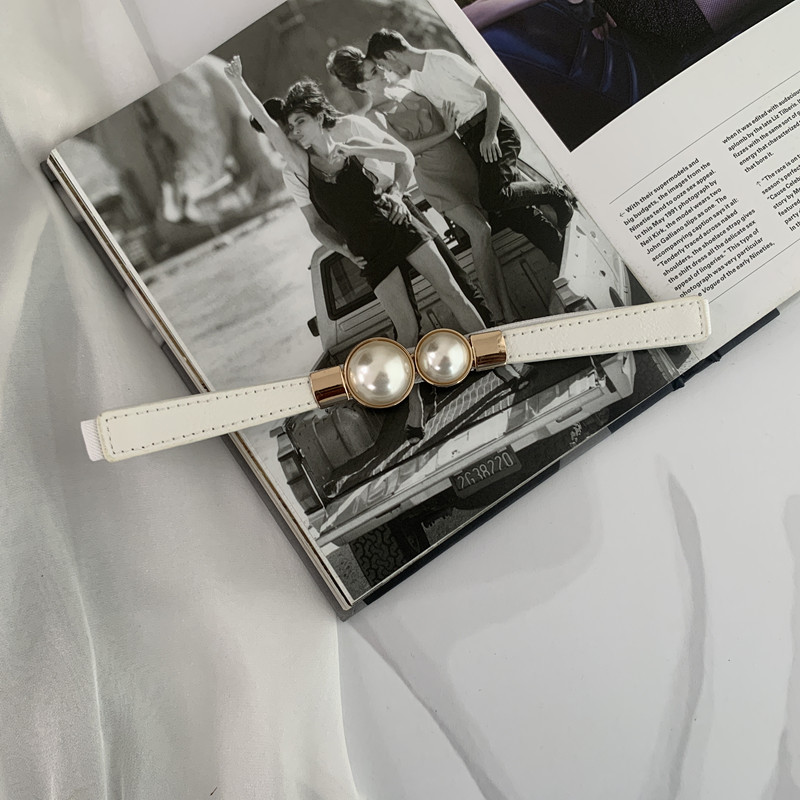 Nuova cintura decorativa con fibbia in perla per donna, sottile, semplice, versatile, alla moda, abbinata, abito in maglia, elastico e sottile in vita_voghion.com