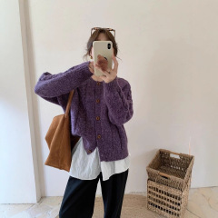 复古软糯洋气显白毛衣开衫女韩版秋冬新款宽松显瘦百搭针织外套潮