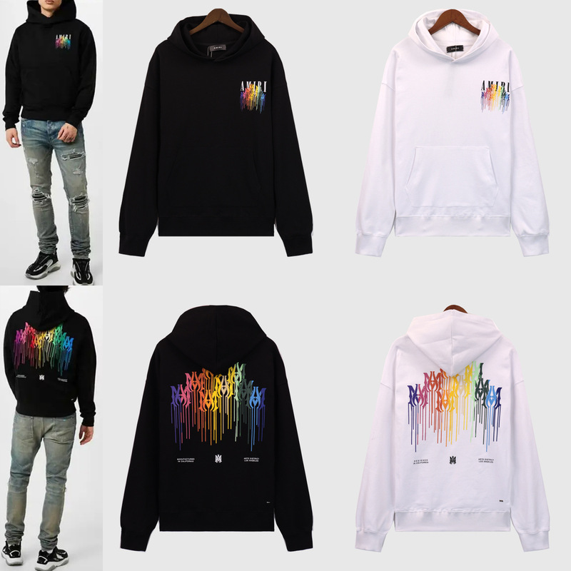 Autumn and winter correct version amiri dripping color printed letters AMIRI men's and women's loose star hooded sweater Autumn and winter correct version amiri dripping color printed letters AMIRI men's and women's loose star hooded sweater