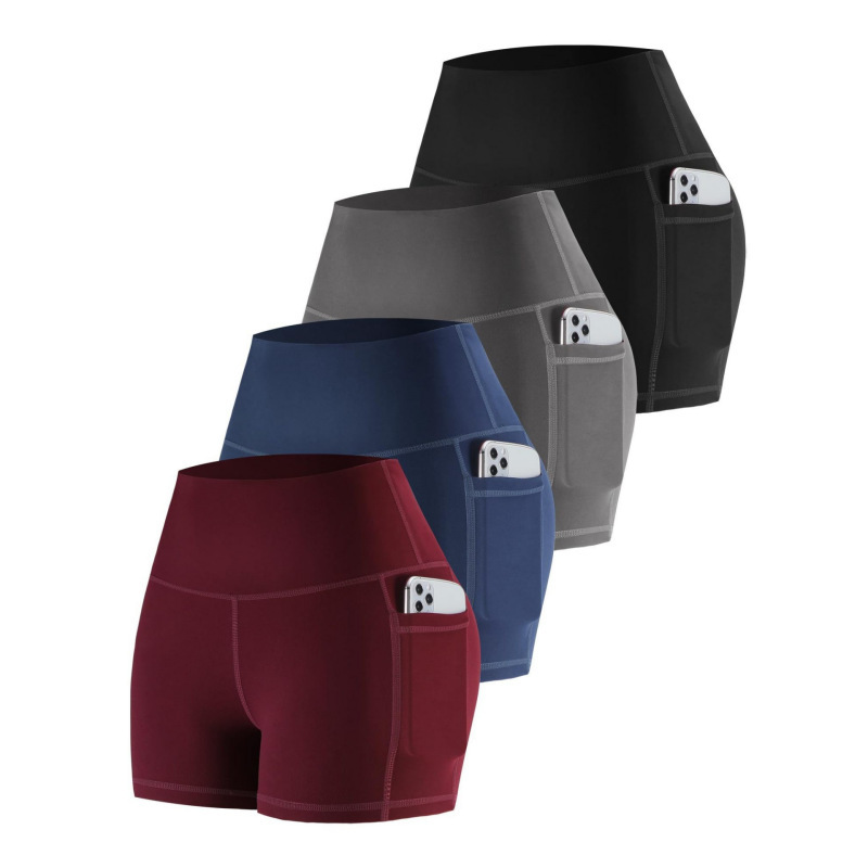 Cross-border women's high waist yoga three-point pants with pockets running training tight quick-drying stretch fitness shorts Cross-border women's high waist yoga three-point pants with pockets running training tight quick-drying stretch fitness shorts