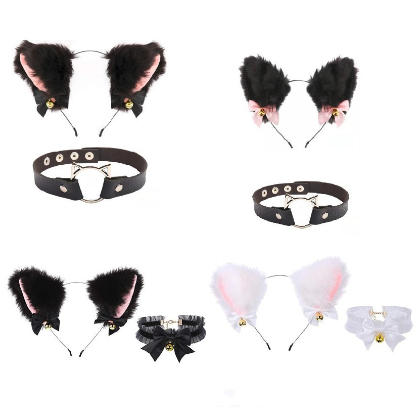 Halloween Cat Ear Headband Headband Bell Cosplay Performance Headband Hairpin Bell Collar Necklace