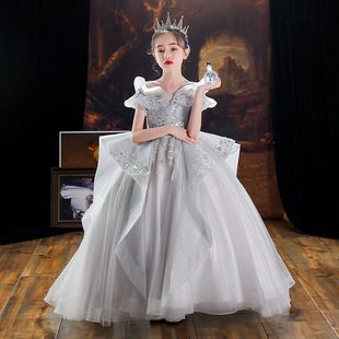 Children's Dress Princess Dress Girls' Piano Accommodation High-end Trailing Host Evening Dress Model Catwalk Dress