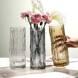锤纹透明玻璃花瓶水养富贵竹百合玻璃插花瓶创意大口客厅餐桌摆件