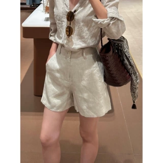 老钱风亚麻直筒休闲短裤女2026夏季薄款女裤夏薄款