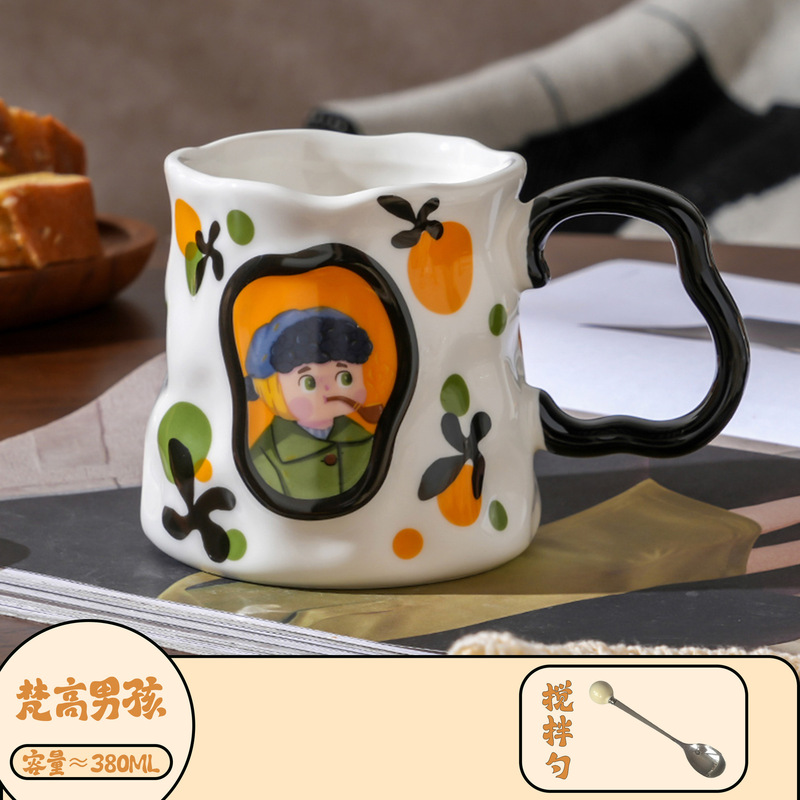 創意陶磁器マグカップ女性高颜値家庭用コーヒーカップ高級精緻牛乳カップ朝食カップ|undefined