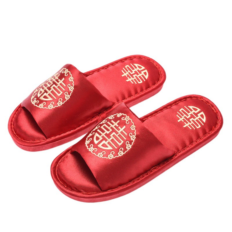 Свадебные тапочки праздничные красные одна пара свадебные домашние Свадебные Летние хлопковые и льняные босоножки двойное счастье Four Seasons приданое