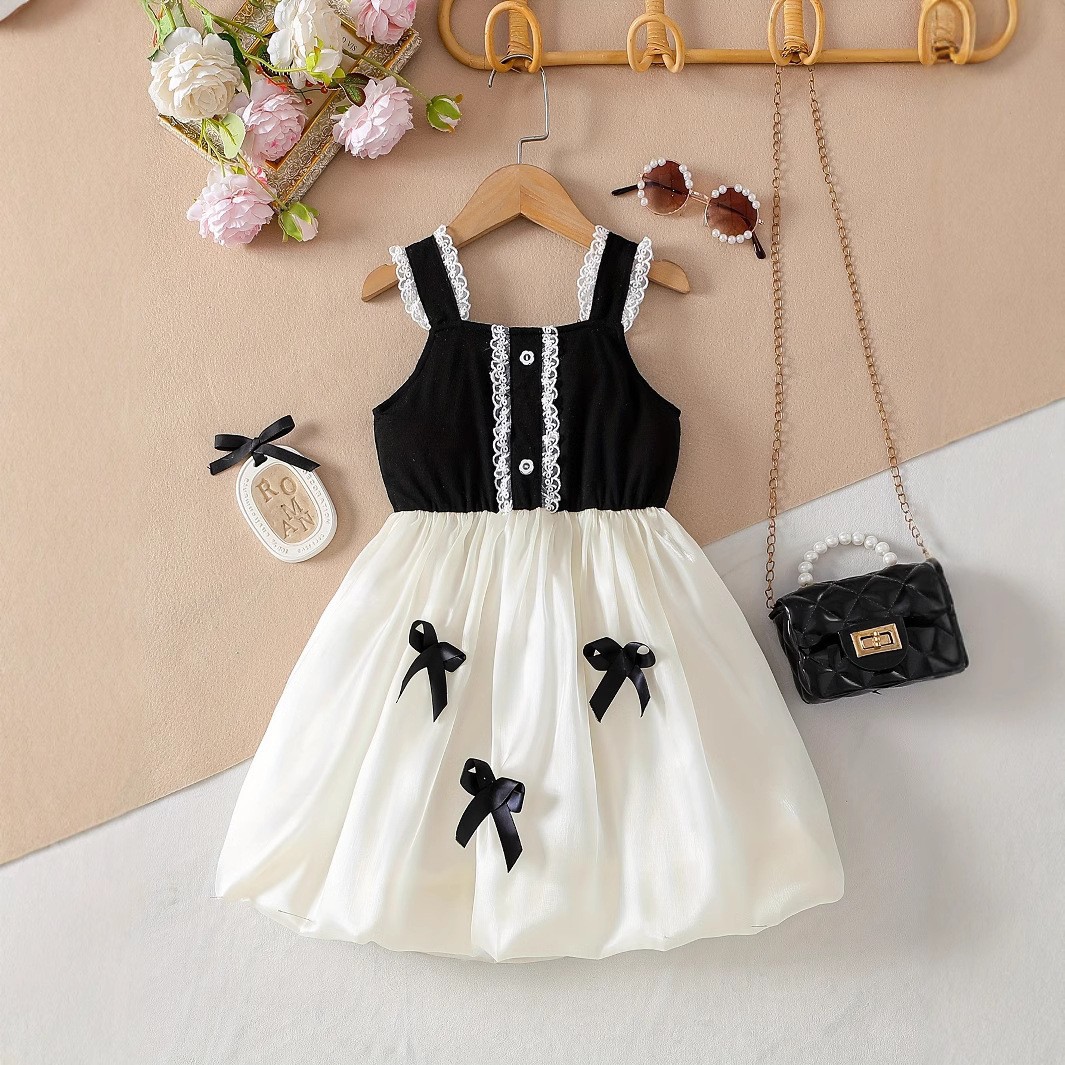 Baby Suspender Skirt Summer Girl Fashionable 3-10 Years Old Bow Princess Skirt Summer Casual Dress Cute and Elegant