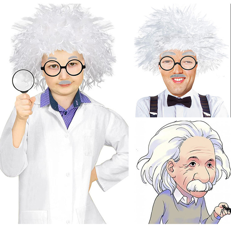 Einstein Wig Afro Realistic Fluffy Cos Wig Stage Performance Old Professor White Braid Wig