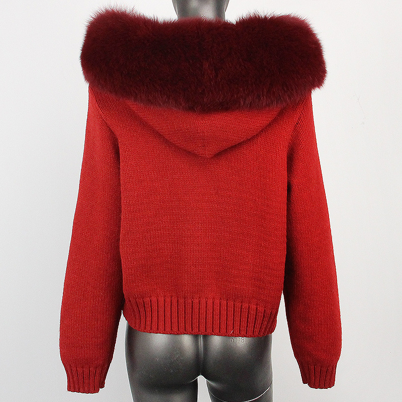 Women's Knitted Sweater With Real Fox Fur Collar For Winter_voghion.com