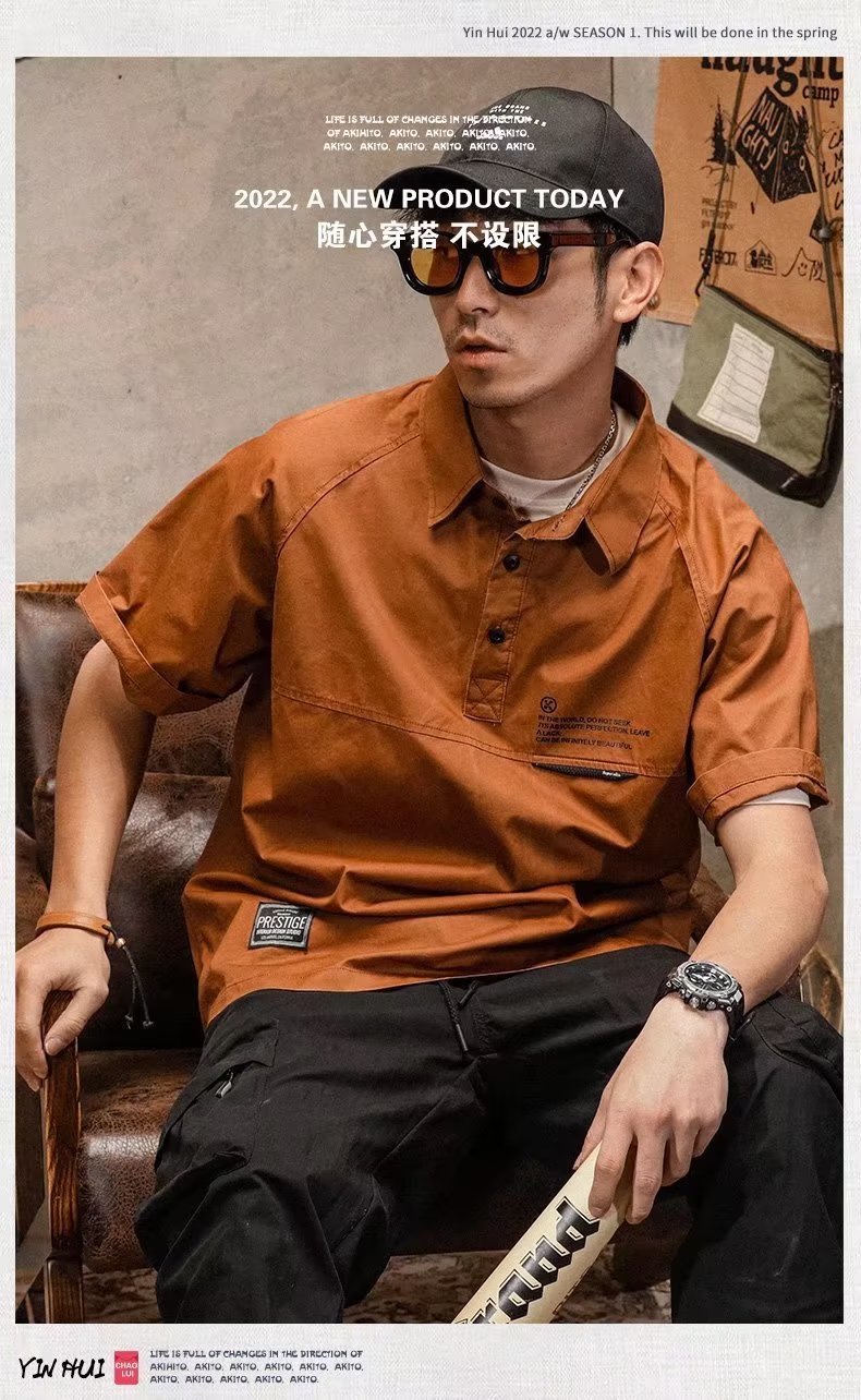 Moda 2024 verano nuevo estilo suelta camisa polo de manga corta para hombre diseño de manga de cinco puntos sentido tendencia camiseta de media manga