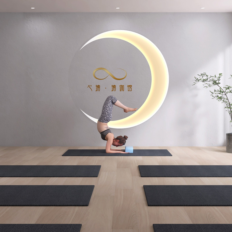 轻奢瑜伽馆壁纸3d网红直播间墙纸普拉提工作室前台健身房会所墙布