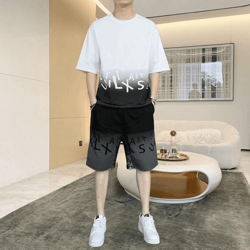 夏季冰丝套装2026新款夏季青少年痞帅速干短袖运动时髦网红潮男装