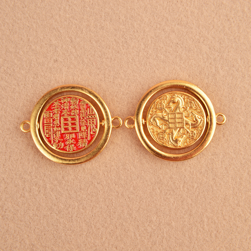 New Chinese-Style Zodiac Horse Tai Sui Fortune-Turning Safety Pendant with Rotatable Double-Ear Link Accessories Bracelet Horse Round Pendant