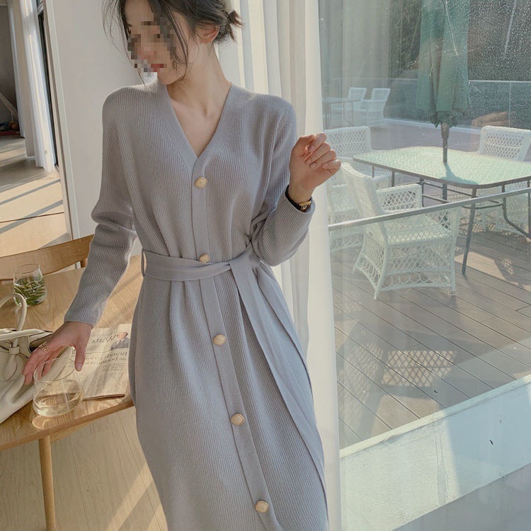 连衣裙新款遮肚慵懒风毛衣春秋针织衫2025秋季女装宽松裙子中长款|undefined