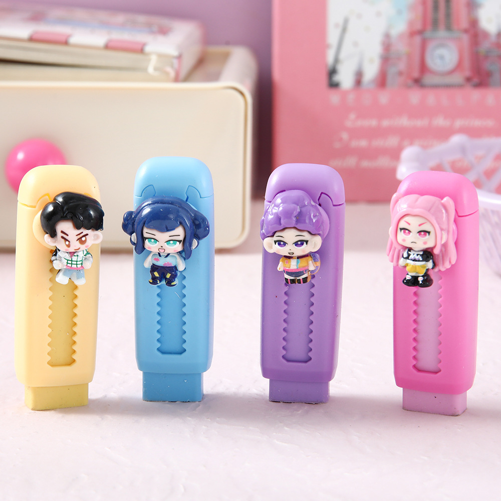 Cazadora de demonios de dibujos animados goma de alto valor facial POP borracha de corazón de niña menos residuos de papelería limpia de estudiantes