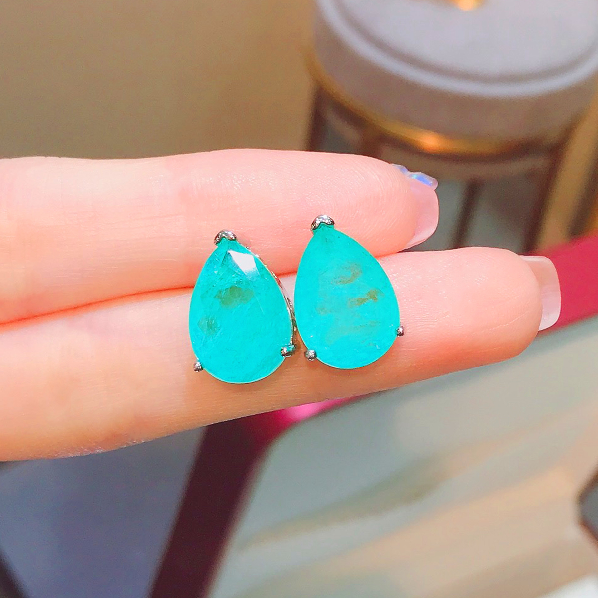 Pendientes De Tuerca Con Forma De Pera De Paraiba Esmeralda, Colgante Sencillo Para Mujer, Venta Al Por Mayor display picture 6