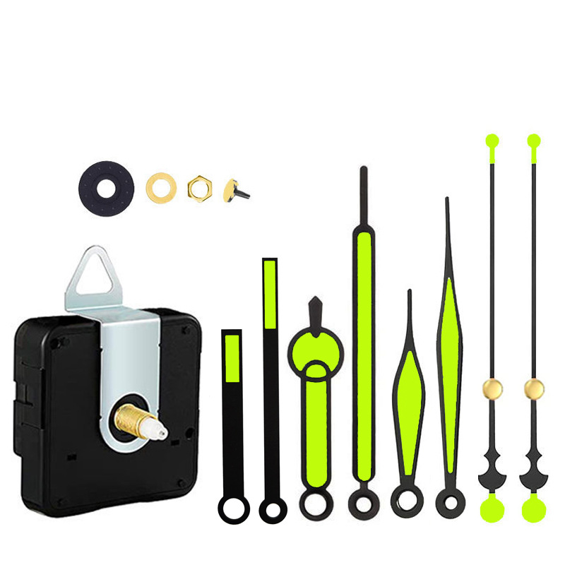 Set completo de movimiento de reloj nuevo modelo, venta caliente transfronterizo, silencioso y fluorescente luminoso, aguja de reloj metálica, para reloj de pared DIY